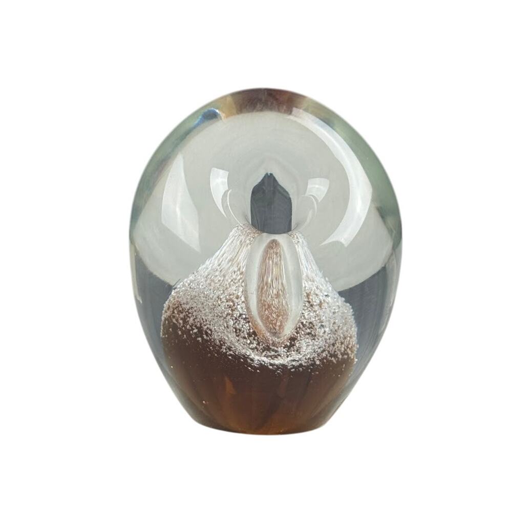 Skrdlovice Czech Art Glass Paperweight Vintage Hand Blown Amber Gum Drop Clear
